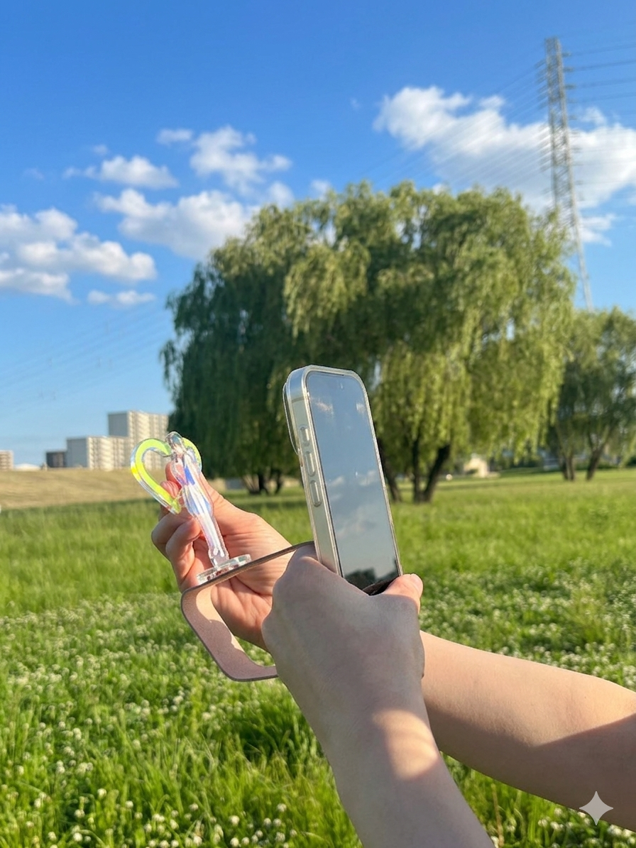 片スタをスマホに装着して撮影するシーン